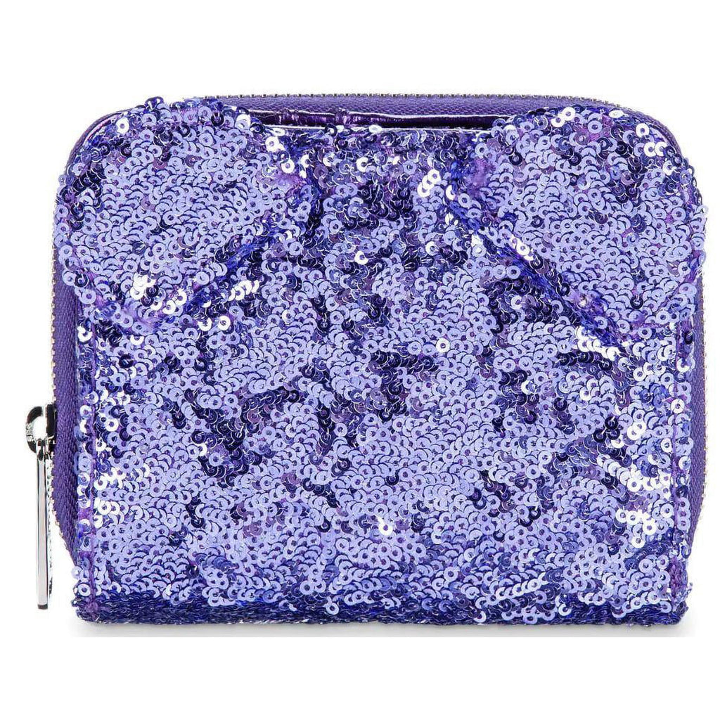 Purple sequin pouch on a white background