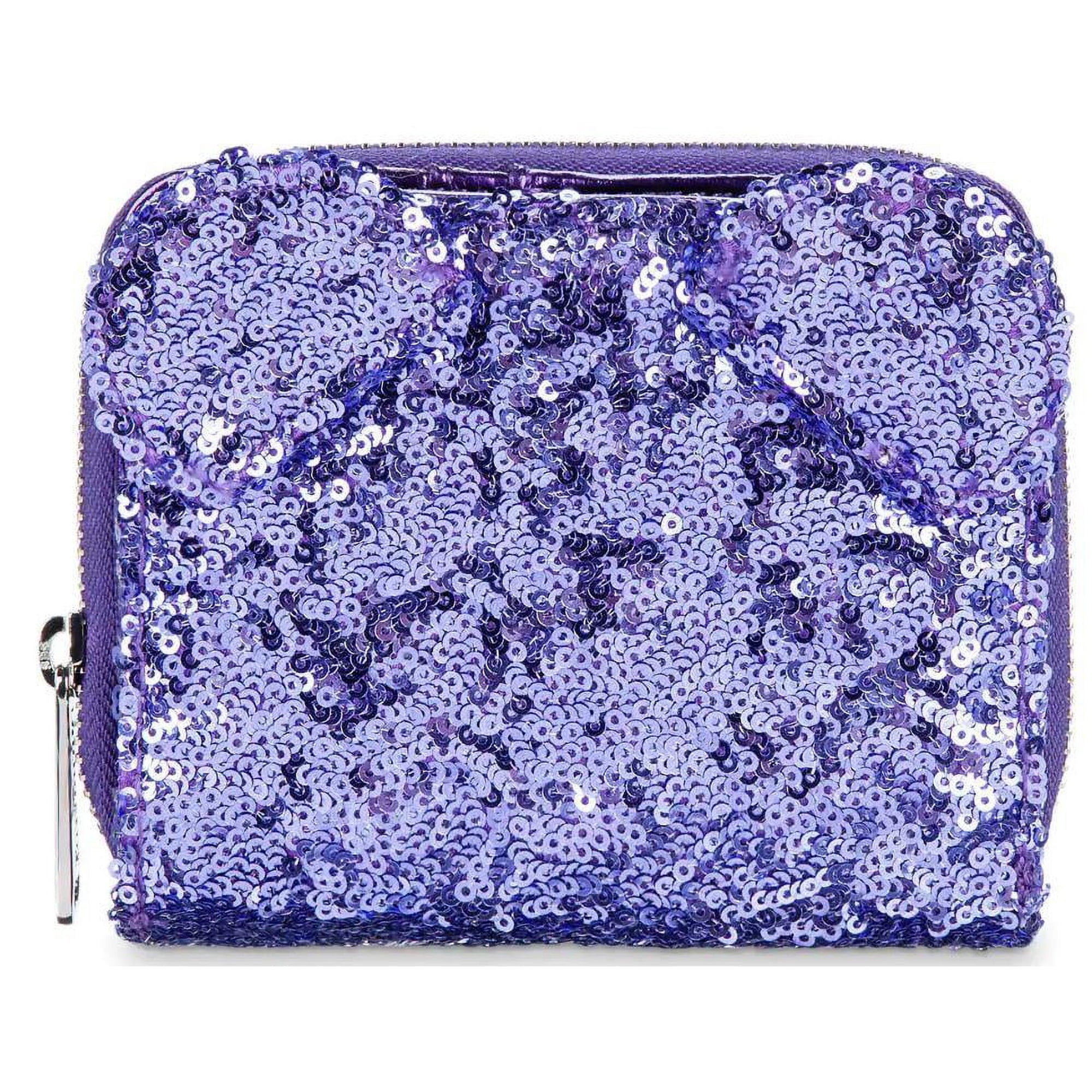 Purple sequin pouch on a white background