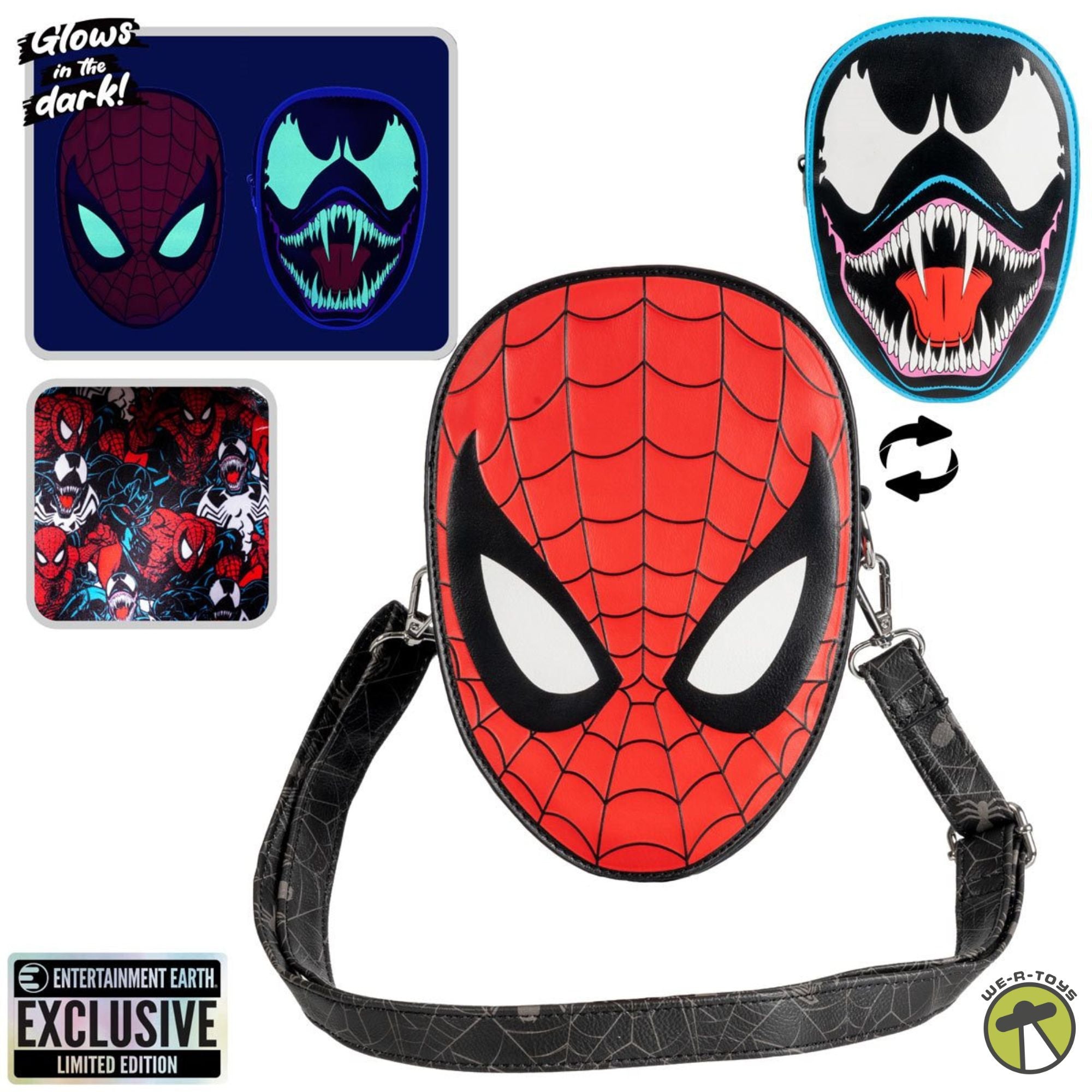 Limited Edition Spider-Man vs. Venom Glow-in-the-Dark Mask Crossbody Bag by Loungefly