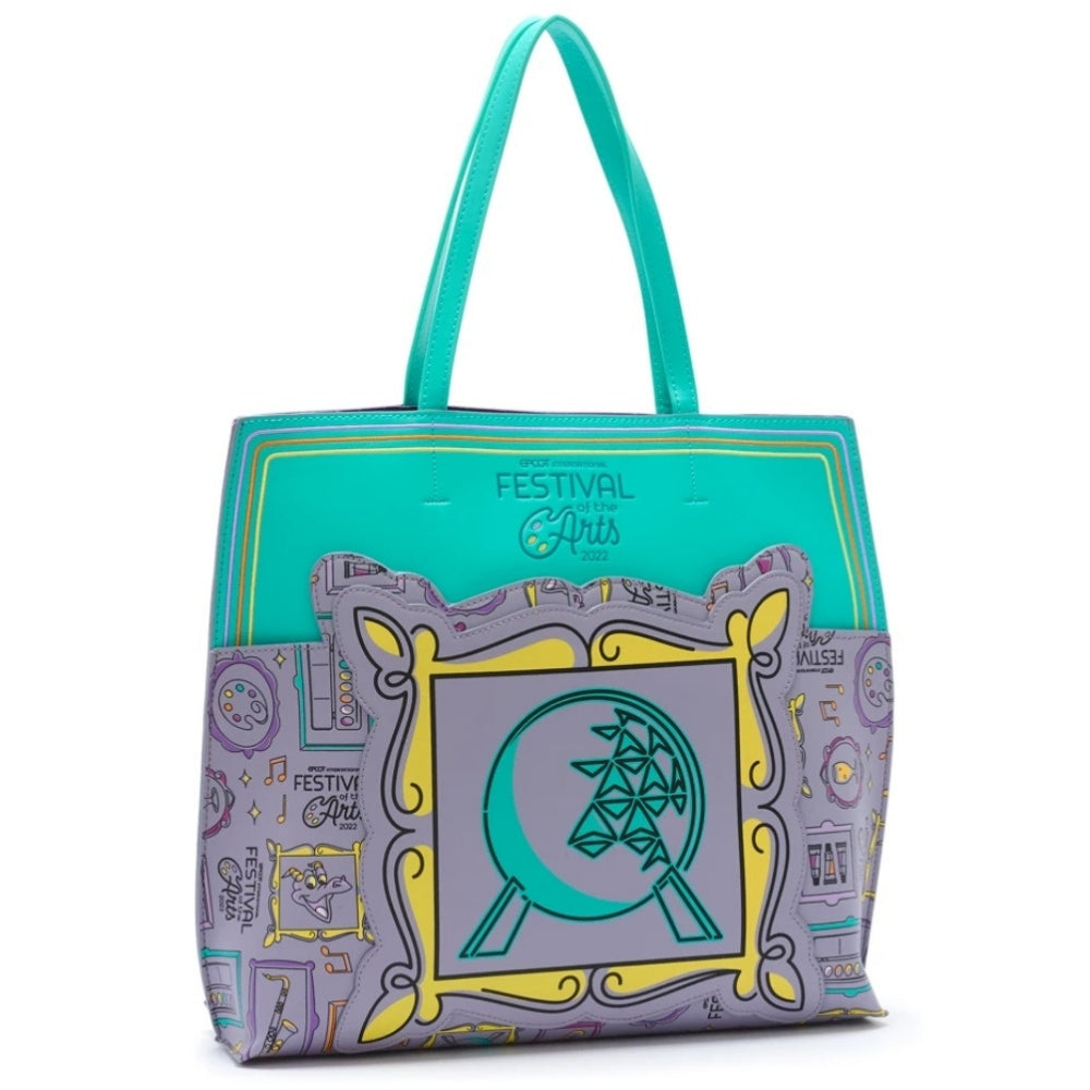 Colorful tote bag with decorative design on a white background