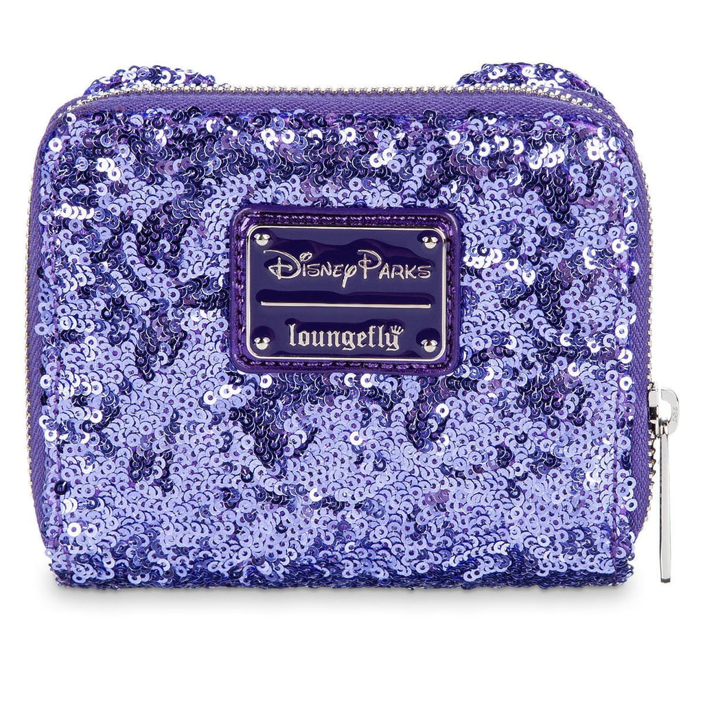 Sequined wallet with Disney Parks and Loungefly branding on a white background