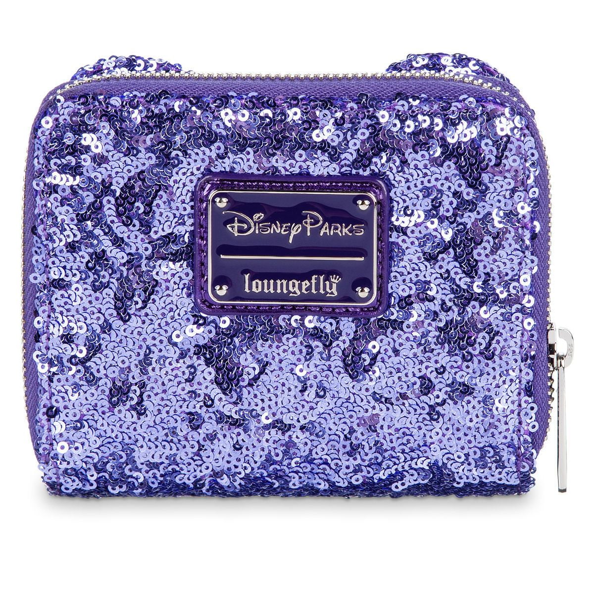 Sequined wallet with Disney Parks and Loungefly branding on a white background