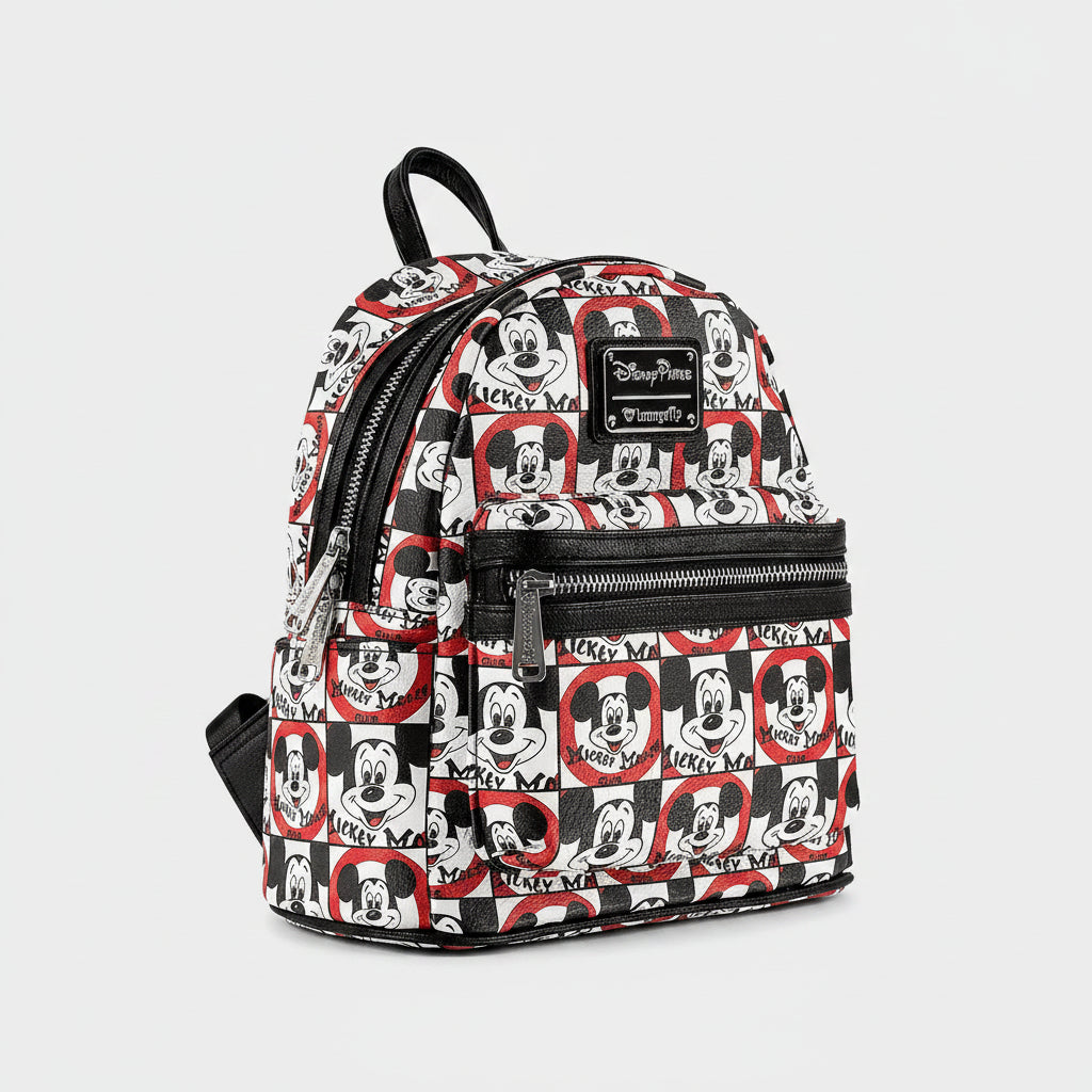 Backpack with Mickey Mouse pattern on a white background