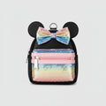 Small backpack with rainbow sequin bow and ears on a white background