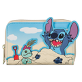 Cartoon character wallet with beach scene design on a white background