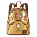 Gold backpack with gemstones resembling the Infinity Gauntlet on a white background